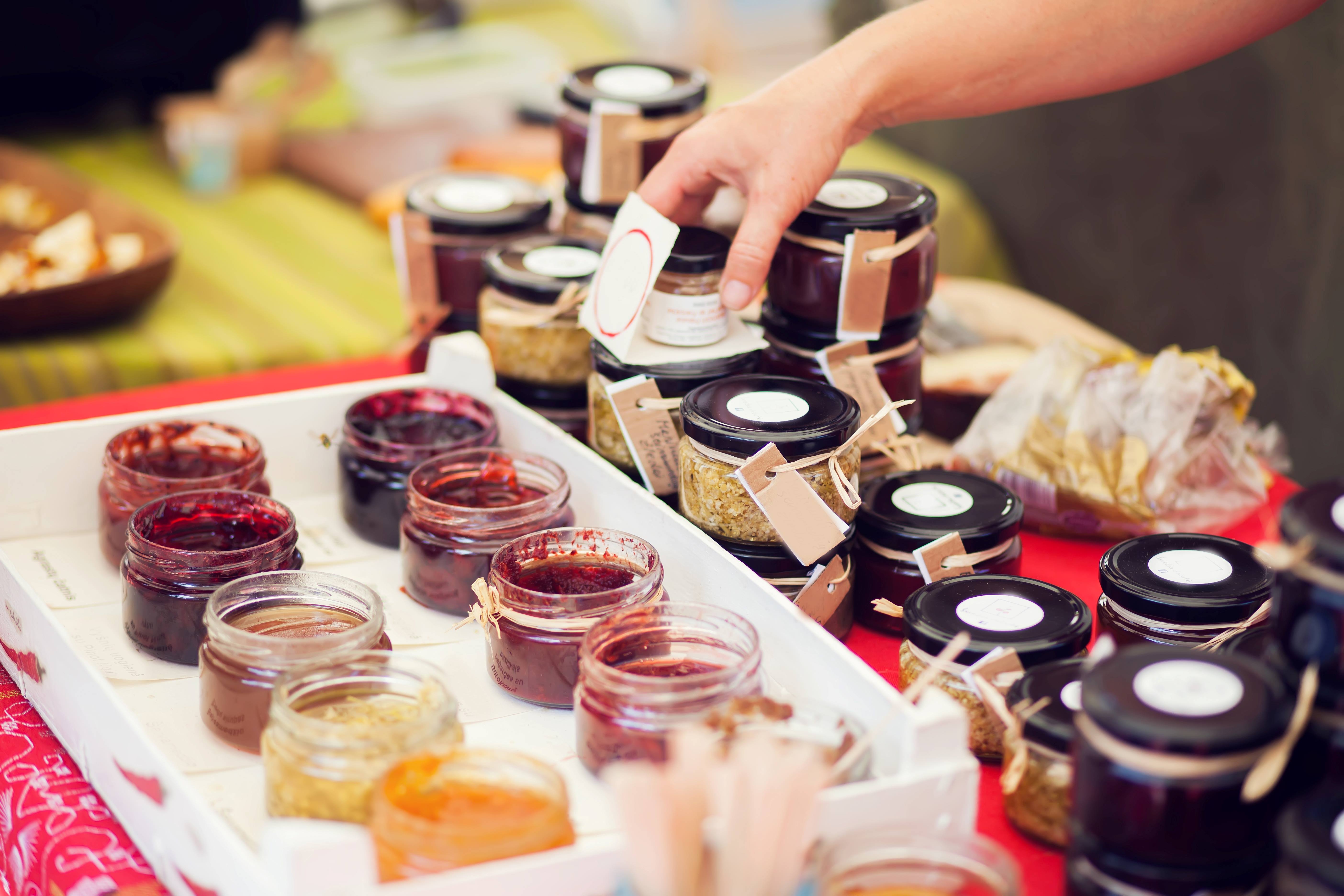 Honey and jam in jar at the market